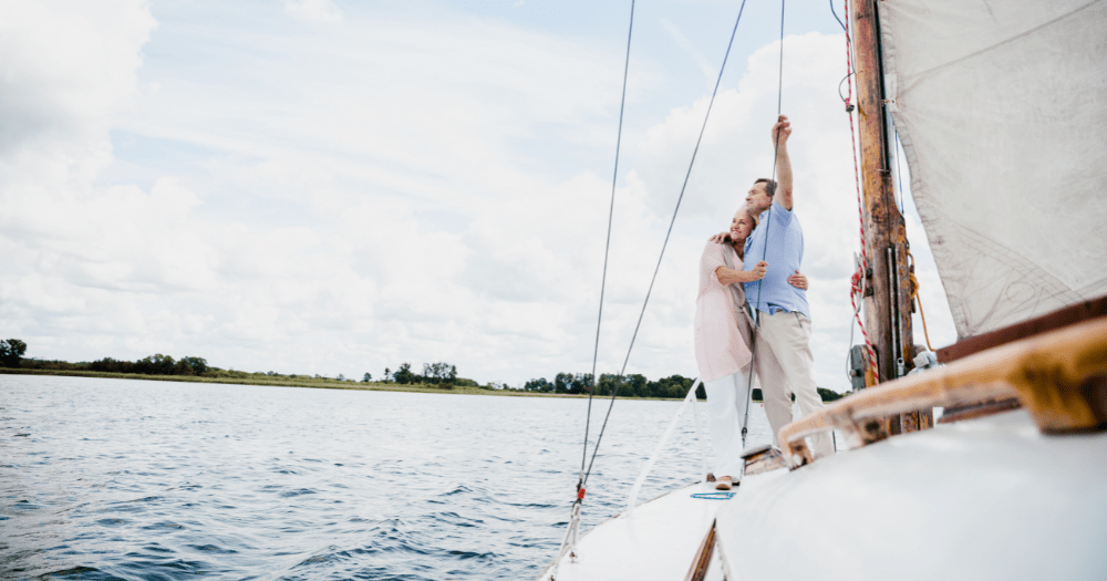 Retired couple on a boat